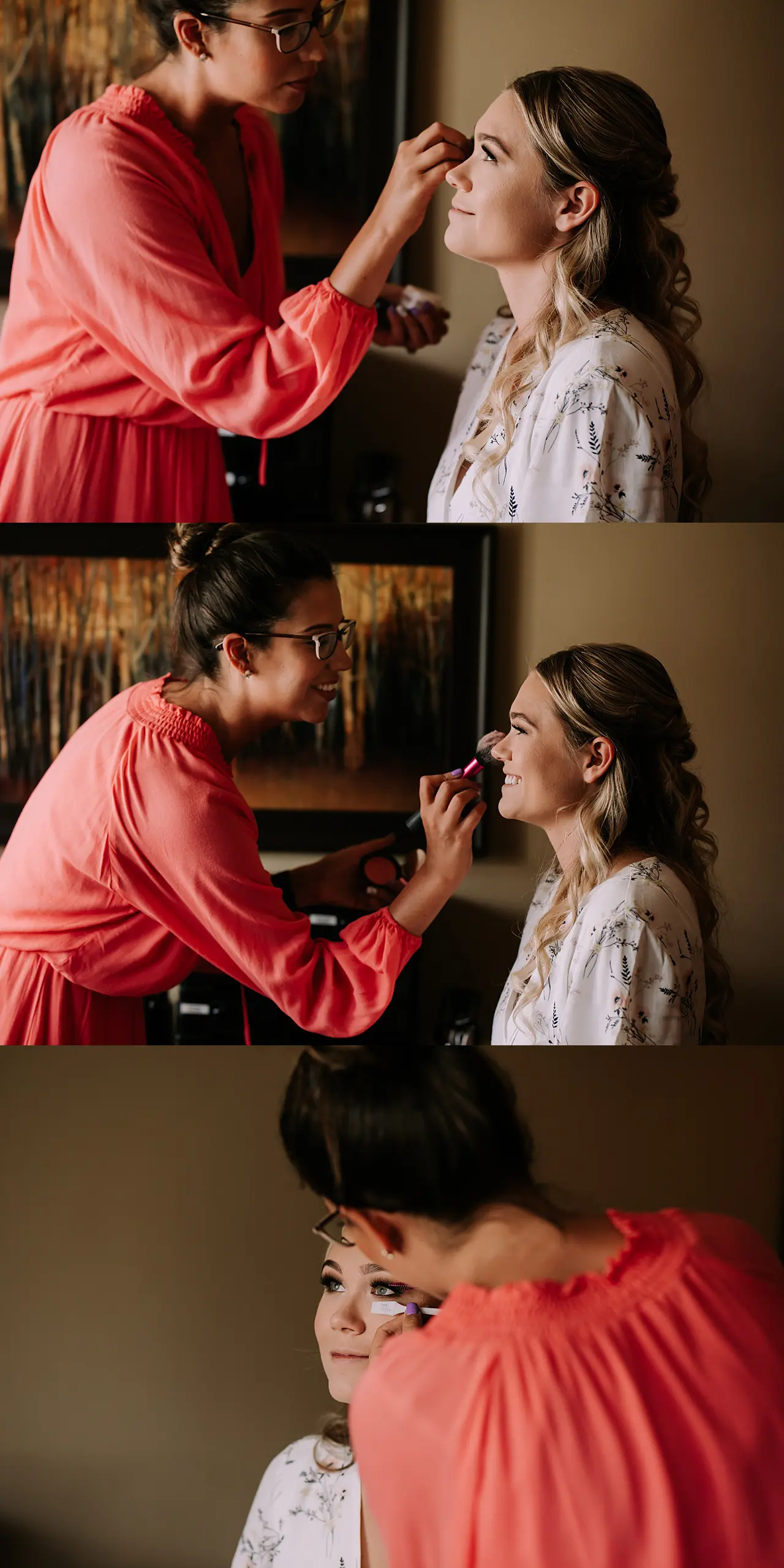 bride getting makeup done on wedding day