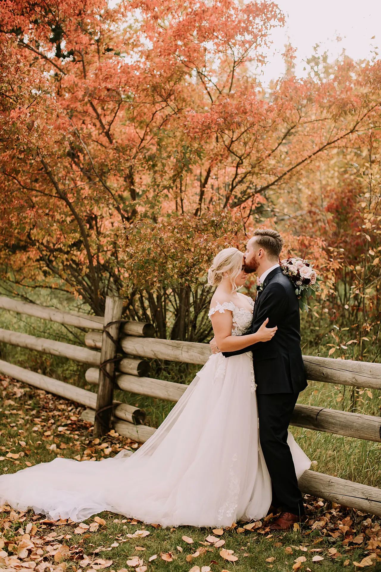 bride and groom fall wedding