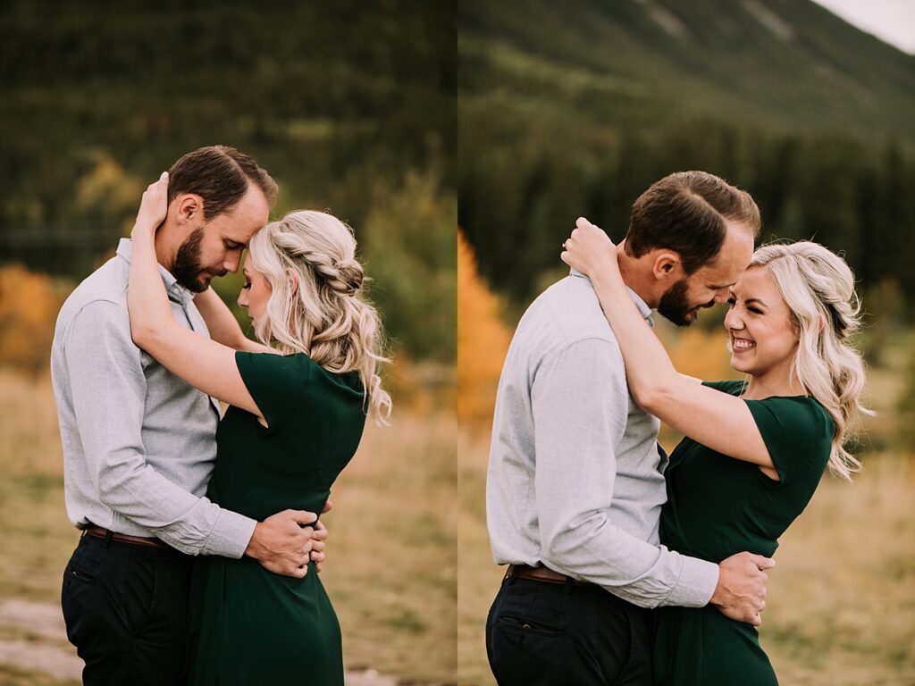 fall engagement session at quarry lake park, canmore engagement session, fall engagement session, fall photoshoot outfit, quarry lake park canmore