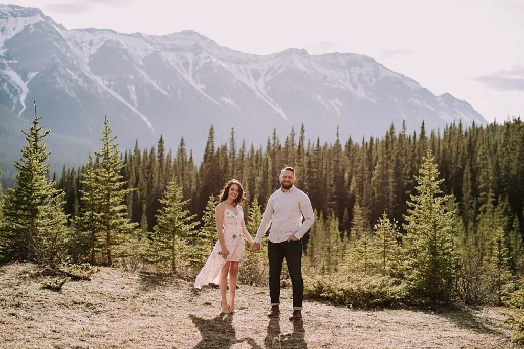 sun drenched canmore engagement session, canmore wedding photographers, canmore engagement photographer, mountain engagement session, summer engagement session