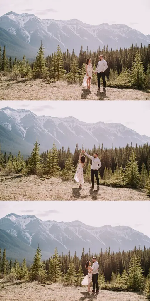 sun drenched canmore engagement session, canmore wedding photographers, canmore engagement photographer, mountain engagement session, summer engagement session