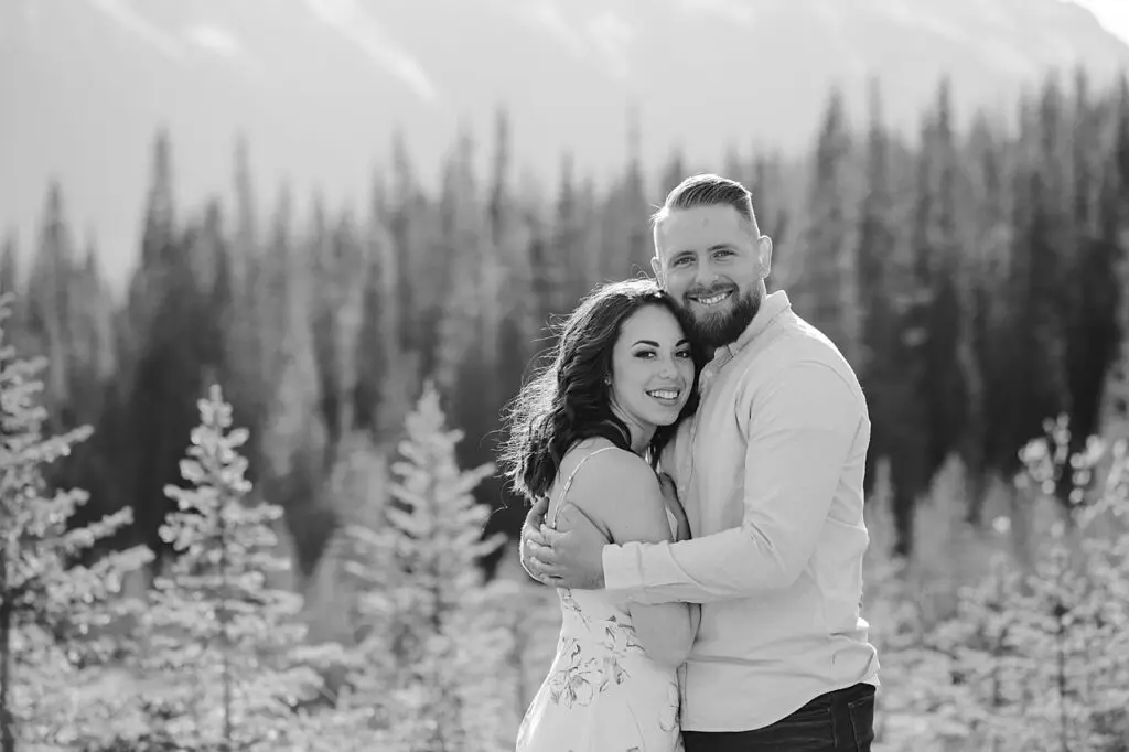 sun drenched canmore engagement session, canmore wedding photographers, canmore engagement photographer, mountain engagement session, summer engagement session