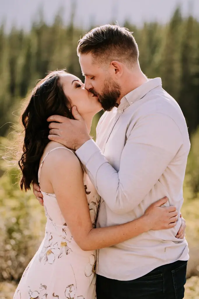 sun drenched canmore engagement session, canmore wedding photographers, canmore engagement photographer, mountain engagement session, summer engagement session