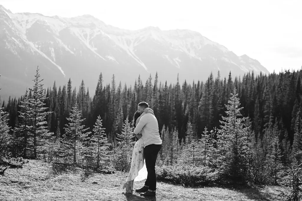 sun drenched canmore engagement session, canmore wedding photographers, canmore engagement photographer, mountain engagement session, summer engagement session