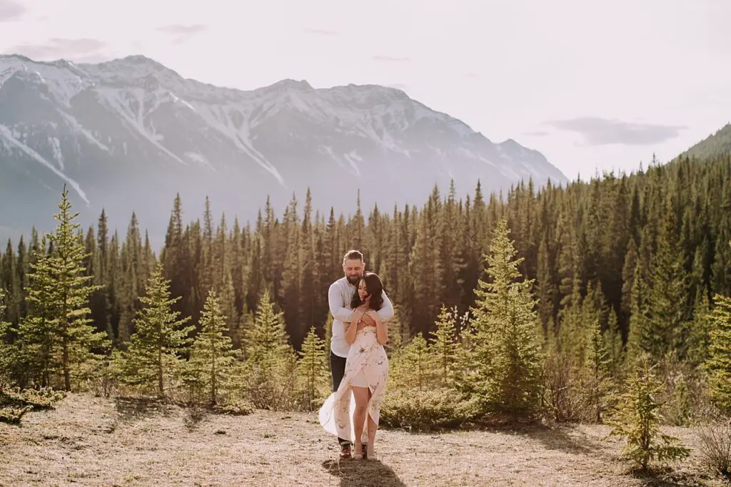 sun drenched canmore engagement session, canmore wedding photographers, canmore engagement photographer, mountain engagement session, summer engagement session