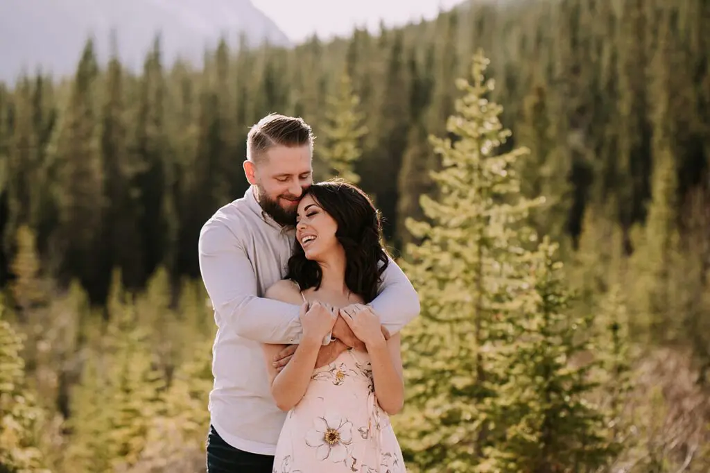 sun drenched canmore engagement session, canmore wedding photographers, canmore engagement photographer, mountain engagement session, summer engagement session