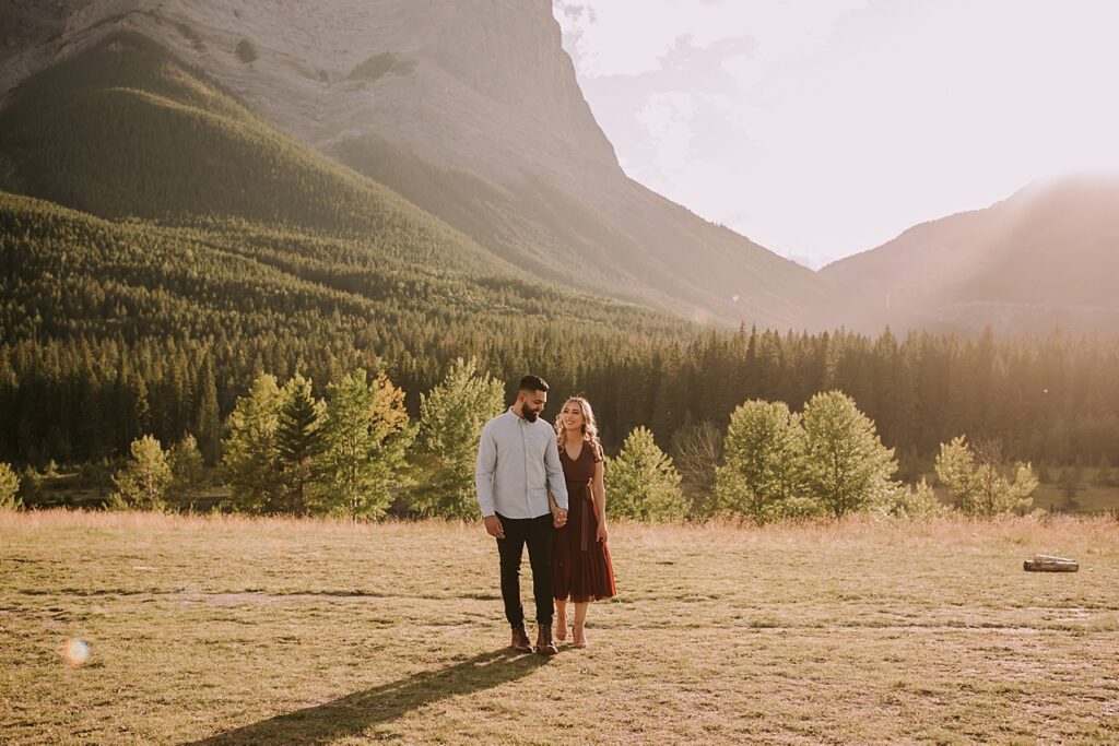 romantic summer engagement session in canmore, canmore wedding photographers, canmore engagement photographers, engagement session style