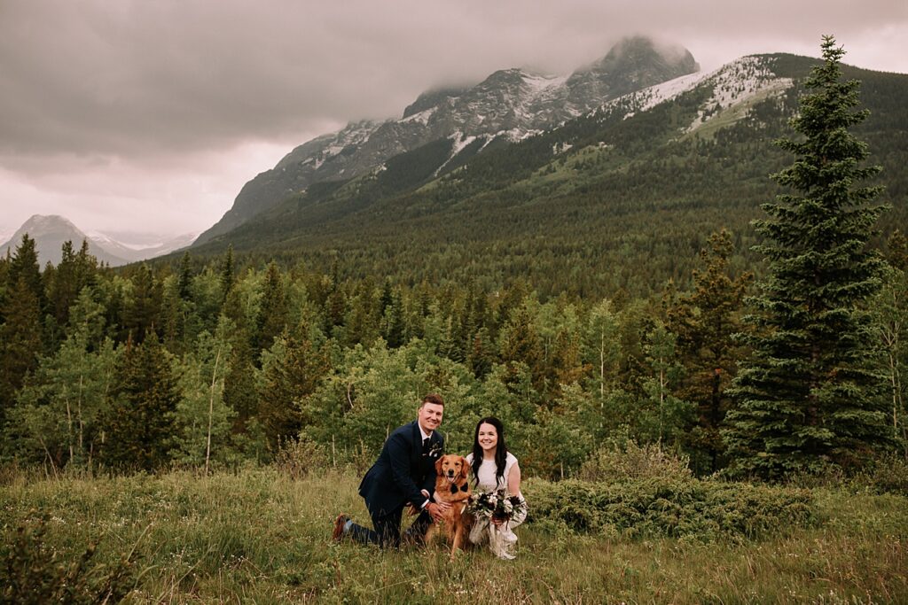 kananaskis elopement photographer, mountain elopement, hiking elopement, adventure elopement, canmore elopement, canadian rockies elopement, elopement with dog, adventurous couple