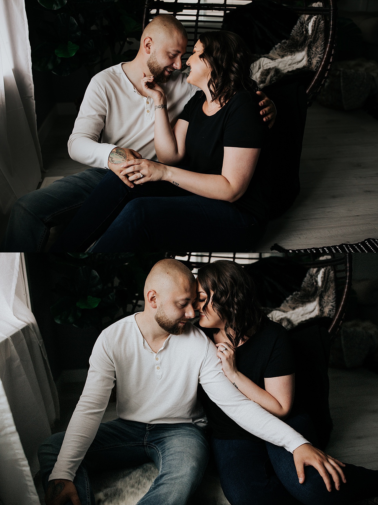 moody in home lifestyle engagement session