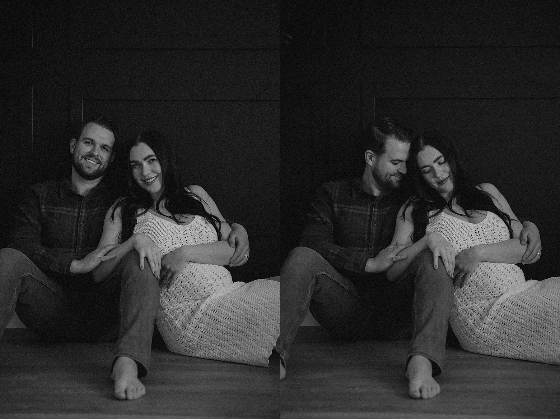 couples maternity session in photography studio